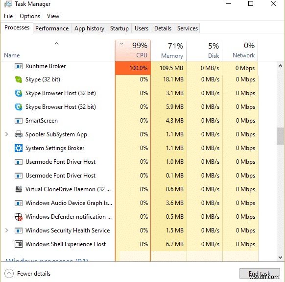 RuntimeBroker.exe দ্বারা উচ্চ CPU ব্যবহার ঠিক করুন 