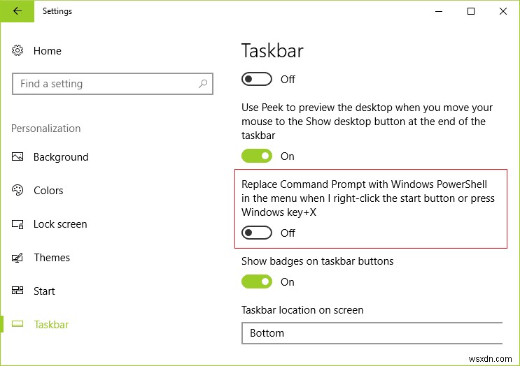 Windows 10 স্টার্ট মেনুতে কমান্ড প্রম্পট দিয়ে Powershell প্রতিস্থাপন করুন