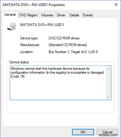 Windows 10 এ DVD/CD Rom এরর কোড 19 ঠিক করুন 