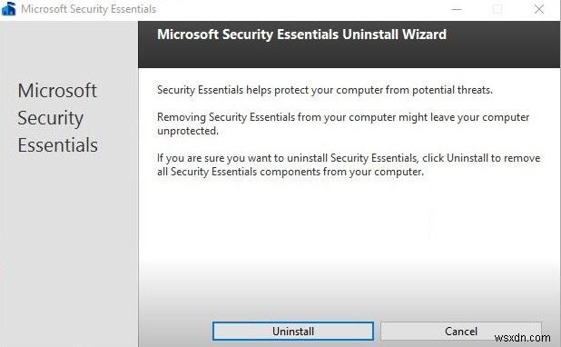 Windows 10-এ Microsoft Security Essentials আনইনস্টল করুন 