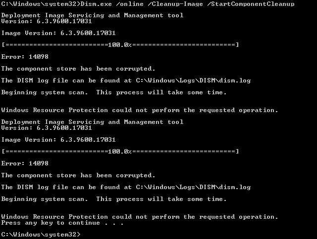 DISM ত্রুটি সংশোধন করুন 14098 কম্পোনেন্ট স্টোর দূষিত হয়েছে 