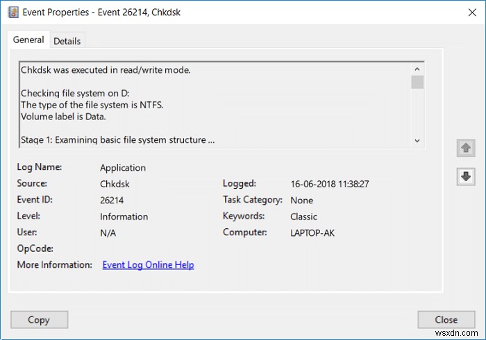 Windows 10-এ Chkdsk-এর জন্য ইভেন্ট ভিউয়ার লগ পড়ুন 