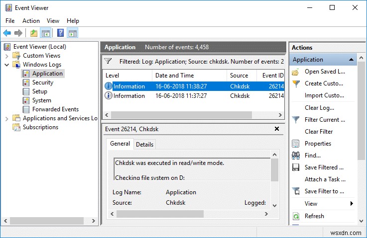 Windows 10-এ Chkdsk-এর জন্য ইভেন্ট ভিউয়ার লগ পড়ুন 