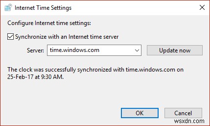 একটি ইন্টারনেট টাইম সার্ভারের সাথে উইন্ডোজ 10 ঘড়ি সিঙ্ক্রোনাইজ করুন 