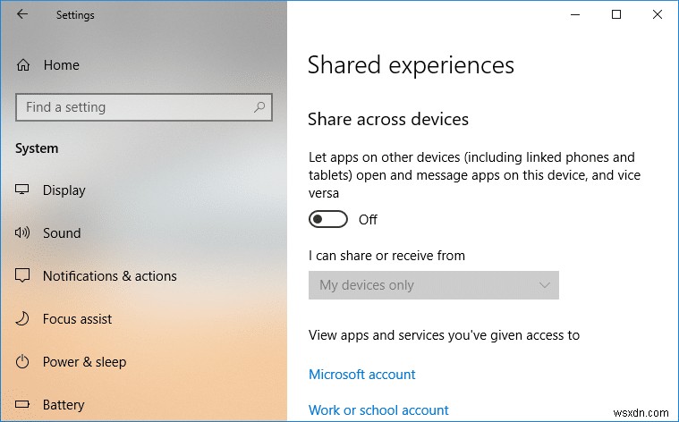 Windows 10-এ ভাগ করা অভিজ্ঞতা বৈশিষ্ট্য সক্ষম বা অক্ষম করুন 