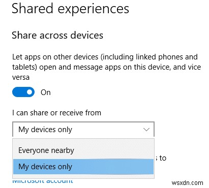 Windows 10-এ ভাগ করা অভিজ্ঞতা বৈশিষ্ট্য সক্ষম বা অক্ষম করুন 