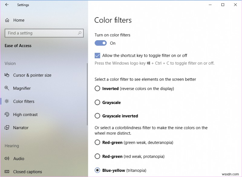উইন্ডোজ 10 এ রঙ ফিল্টার সক্ষম বা অক্ষম করুন 
