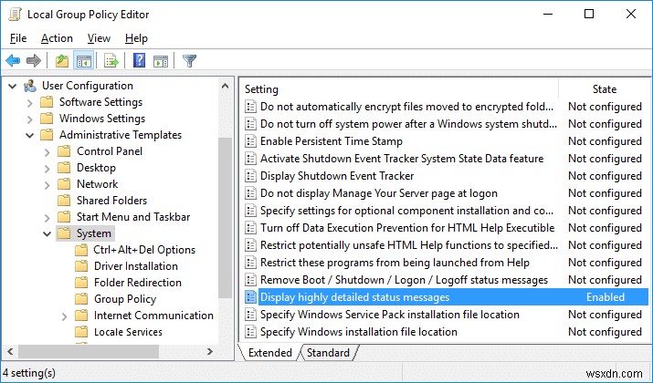 উইন্ডোজ 10-এ ভার্বোস বা উচ্চ বিস্তারিত স্থিতি বার্তা সক্ষম করুন 