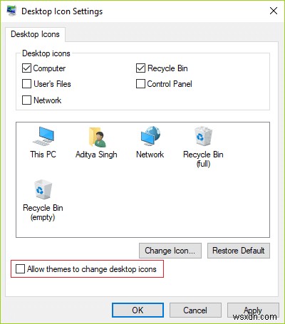 ডেস্কটপ আইকনগুলি পরিবর্তন করতে Windows 10 থিমগুলিকে অনুমতি দিন বা প্রতিরোধ করুন
