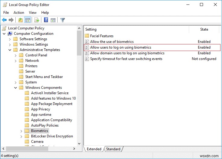 ডোমেন ব্যবহারকারীদের সক্রিয় বা নিষ্ক্রিয় করুন বায়োমেট্রিক্স ব্যবহার করে Windows 10 এ সাইন ইন করুন