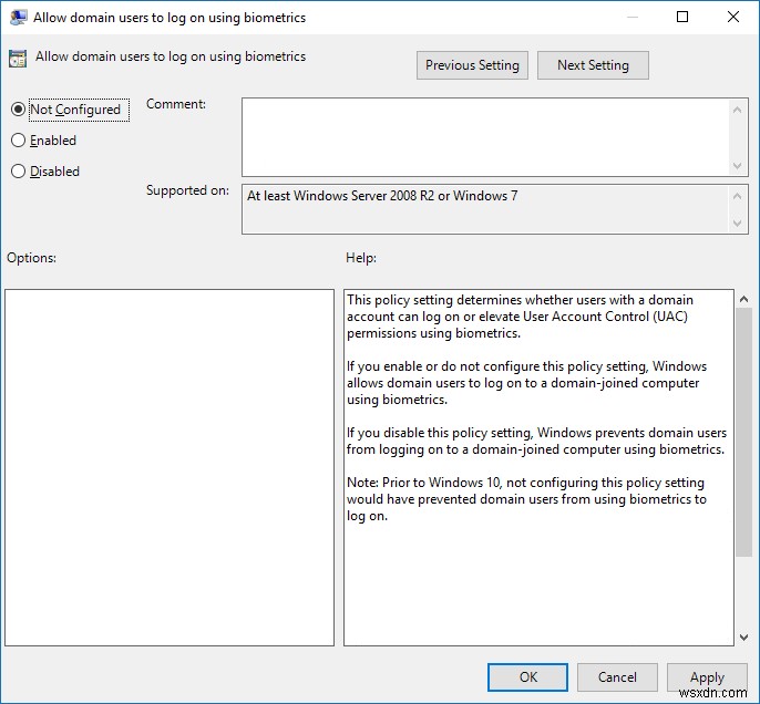 ডোমেন ব্যবহারকারীদের সক্রিয় বা নিষ্ক্রিয় করুন বায়োমেট্রিক্স ব্যবহার করে Windows 10 এ সাইন ইন করুন