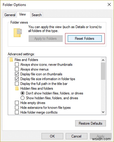 Windows 10-এ ফোল্ডার ভিউ সেটিংস ডিফল্টে রিসেট করুন 