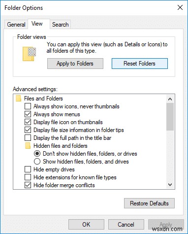 Windows 10-এ ফোল্ডার ভিউ সেটিংস ডিফল্টে রিসেট করুন 
