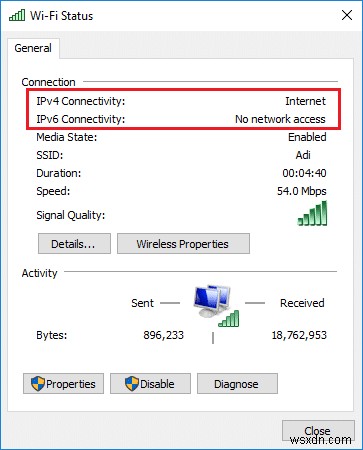 Windows 10-এ IPv6 কানেক্টিভিটি নো ইন্টারনেট অ্যাক্সেস ঠিক করুন 