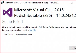 Microsoft Visual C++ 2015 পুনরায় বিতরণযোগ্য সেটআপ ব্যর্থতার ত্রুটি 0x80240017 ঠিক করুন 
