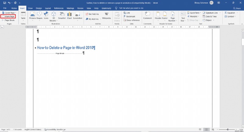 How to Delete a page in Word 2010