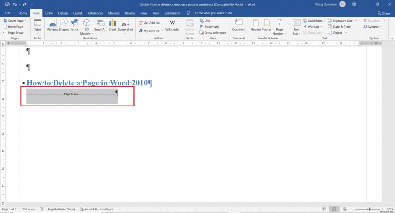 How to Delete a page in Word 2010