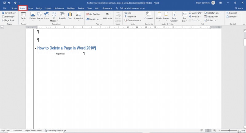 How to Delete a page in Word 2010