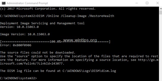 কীভাবে ঠিক করবেন:DISM সোর্স ফাইল ডাউনলোড করা যায়নি, ত্রুটি 0x800f0906 (Windows 10/8.1)।