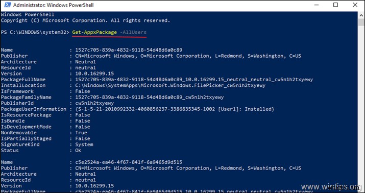 কিভাবে PowerShell থেকে Windows 10, 8.1, 8-এ ইনস্টল করা সমস্ত অ্যাপ এবং প্যাকেজ দেখতে হয়।