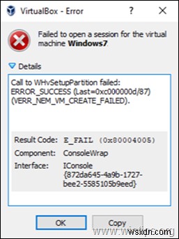 ভার্চুয়ালবক্স ত্রুটি ঠিক করুন:WHvSetupPartition-এ কল ব্যর্থ হয়েছে:ERROR_SUCCESS (সমাধান) 
