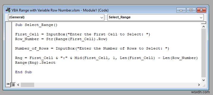 Excel এ পরিবর্তনশীল সারি নম্বর সহ VBA পরিসর (4 উদাহরণ)