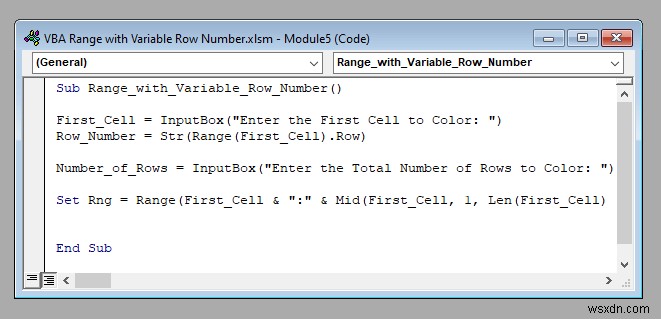 Excel এ পরিবর্তনশীল সারি নম্বর সহ VBA পরিসর (4 উদাহরণ)