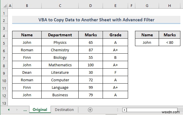 Excel এ উন্নত ফিল্টার সহ অন্য শীটে ডেটা কপি করতে VBA