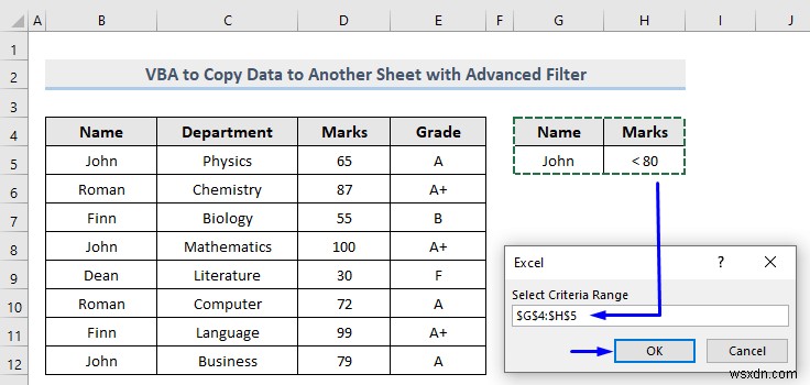 Excel এ উন্নত ফিল্টার সহ অন্য শীটে ডেটা কপি করতে VBA