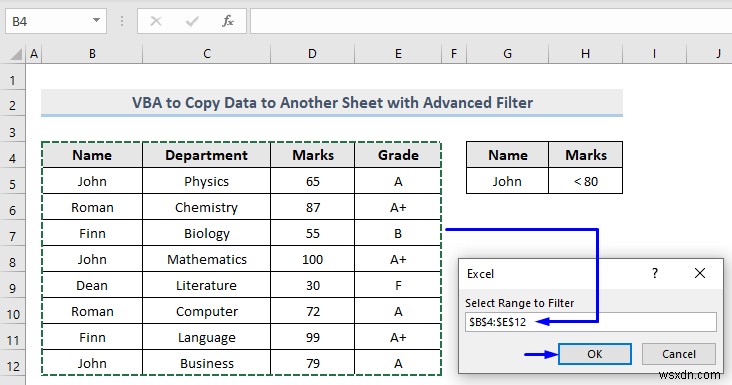 Excel এ উন্নত ফিল্টার সহ অন্য শীটে ডেটা কপি করতে VBA