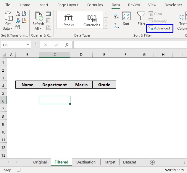 Excel এ উন্নত ফিল্টার সহ অন্য শীটে ডেটা কপি করতে VBA