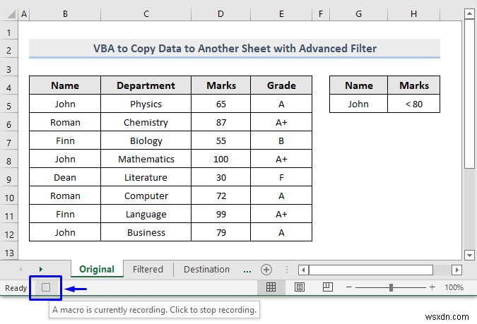 Excel এ উন্নত ফিল্টার সহ অন্য শীটে ডেটা কপি করতে VBA