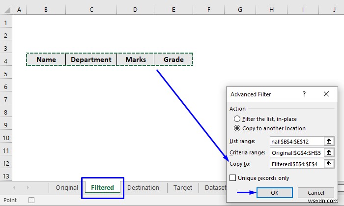 Excel এ উন্নত ফিল্টার সহ অন্য শীটে ডেটা কপি করতে VBA