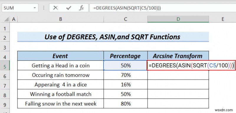 How to Arcsine data Transform Excel in (4টি সহজ পদ্ধতি)