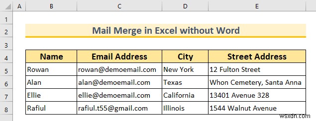 ওয়ার্ড ছাড়াই এক্সেলে মেল মার্জ (2টি উপযুক্ত উপায়)