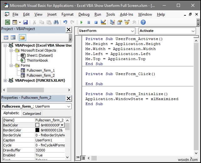 Excel VBA:পূর্ণ স্ক্রিনে ব্যবহারকারীর ফর্ম দেখান (4টি সহজ উপায়)