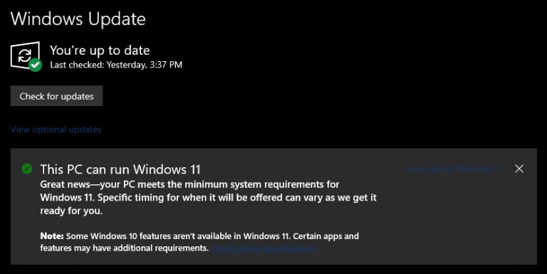 Windows Update এখন Windows 10 Insiders কে বলে যে তাদের PC Windows 11 চালাতে পারে