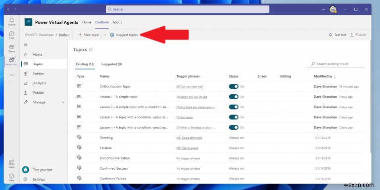 কিভাবে Microsoft টিমগুলিতে আপনার পাওয়ার ভার্চুয়াল এজেন্ট চ্যাটবটগুলির জন্য বিষয়গুলি তৈরি এবং সম্পাদনা করবেন