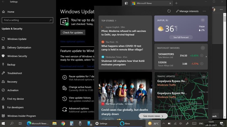 Microsoft Windows 10 অপারেটিং সিস্টেমে সংবাদ ও আগ্রহের টাস্কবার চালু করেছে
