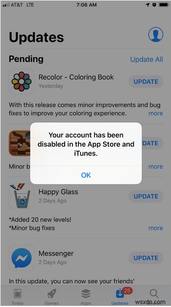 আপনার অ্যাকাউন্ট অ্যাপ স্টোর এবং আইটিউনসে নিষ্ক্রিয় করা হয়েছে (স্থির করা হয়েছে)