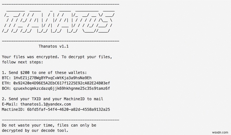 Thanatos Ransomware ডেটা পুনরুদ্ধারকে অসম্ভব করে তোলে