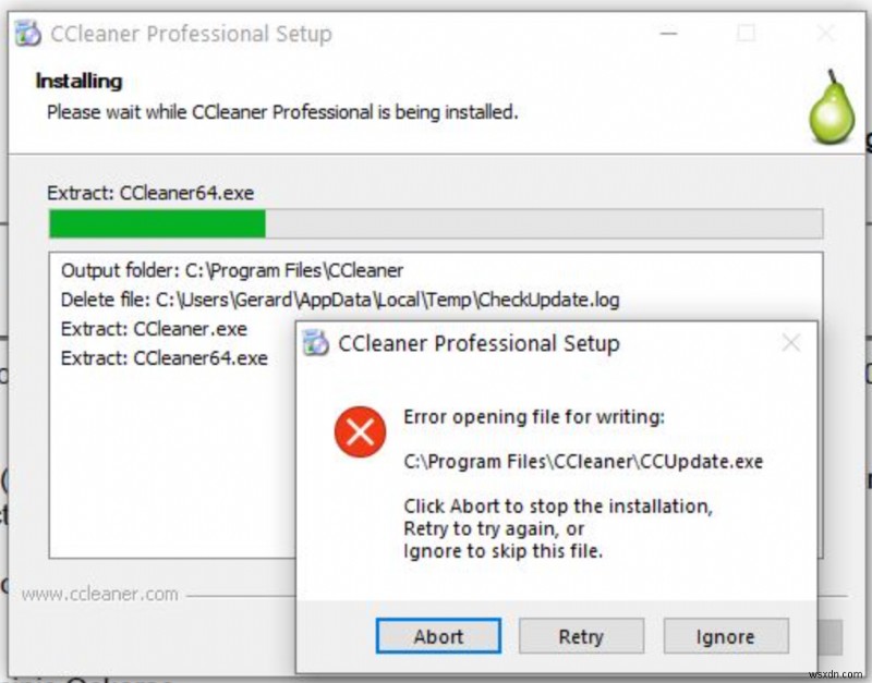 Windows 11 এ CCleaner লেখার জন্য ফাইল খোলার সময় ত্রুটি