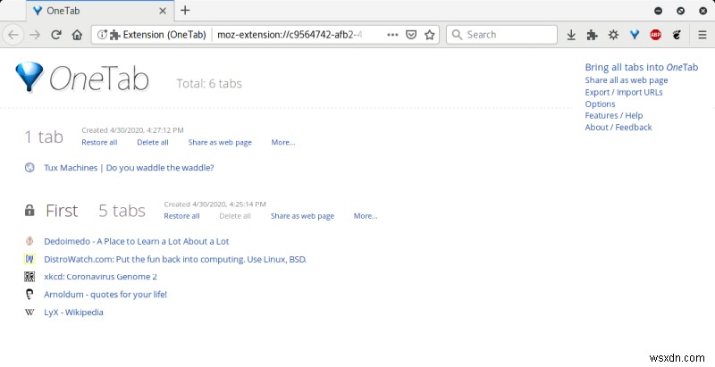 Firefox OneTab - সেগুলিকে শাসন করার জন্য একটি ট্যাব
