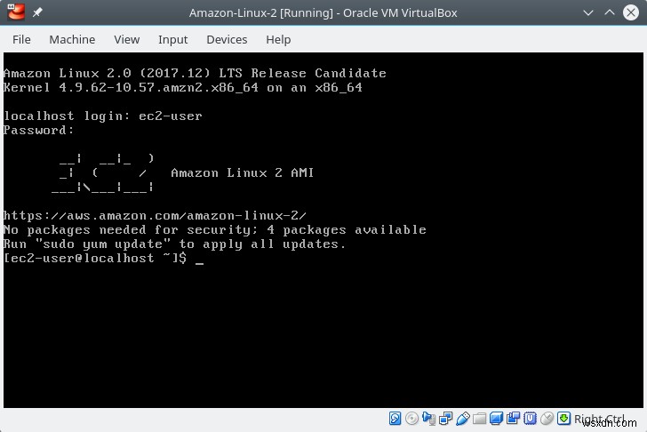 Amazon Linux 2 ভার্চুয়াল মেশিন লগইন এবং পাসওয়ার্ড