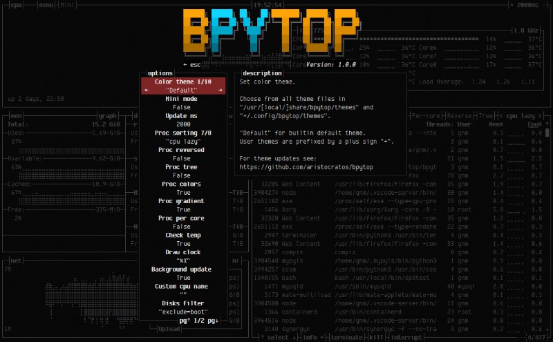 BpyTOP:Linux এবং macOS এর জন্য শক্তিশালী, পাইথন-ভিত্তিক সিস্টেম মনিটর 