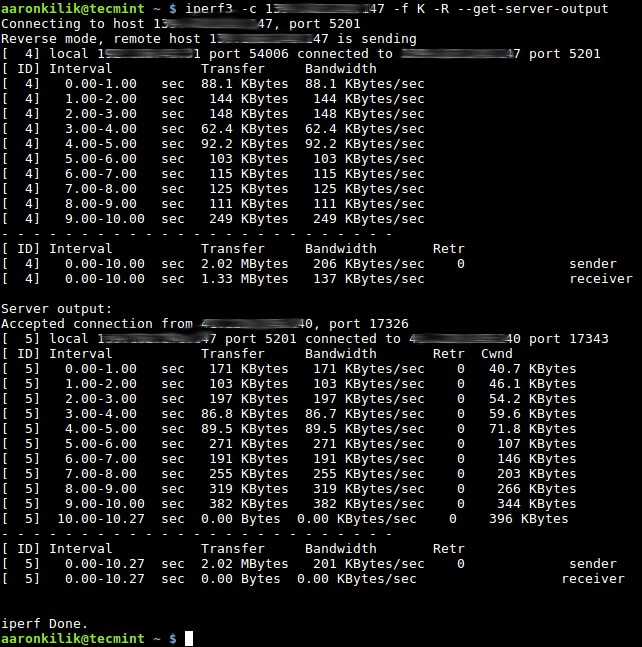 iPerf3 - লিনাক্সের জন্য সঠিক নেটওয়ার্ক থ্রুপুট এবং স্পিড টেস্ট 