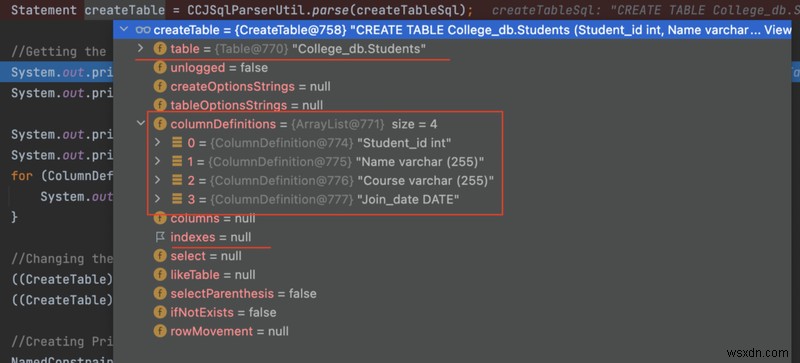 JSqlParser দিয়ে একটি তৈরি টেবিল স্টেটমেন্টে একটি প্রাথমিক কী যোগ করা 