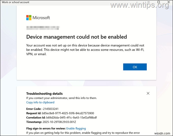 Microsoft 365 এবং Intune-এ ডিভাইস ম্যানেজমেন্ট সক্ষম করা যায়নি ত্রুটি (80192EE7 / -2145833241) সমাধান করুন