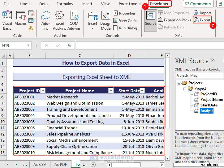 DOC, PDF, CSV, XML, এবং vCard ফরম্যাটে এক্সেল ডেটা রপ্তানি করা সহজ হয়েছে 