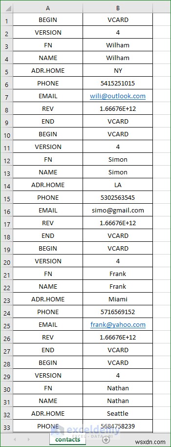 এক্সেলে VCF (vCard) ফাইল খুলুন:2টি সহজ পদ্ধতি 